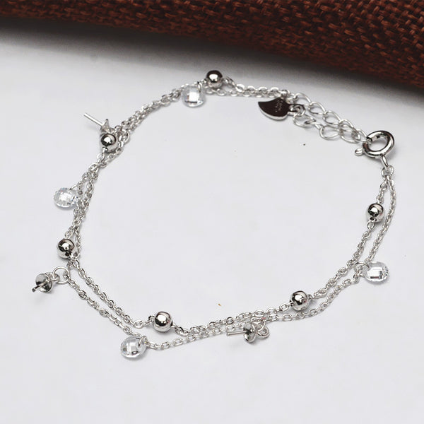 S925 Sterling Silver 3 holders double chains Bracelet pearl holder