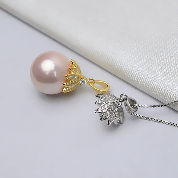 S925 Sterling silver Blossom cap Pendant Accessory Pearl Holder with S925 chain (Doesn't include pearl)