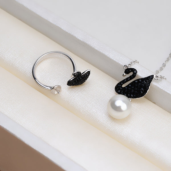 S925 Sterling Silver  Black Swan set (Doesn't include pearl)