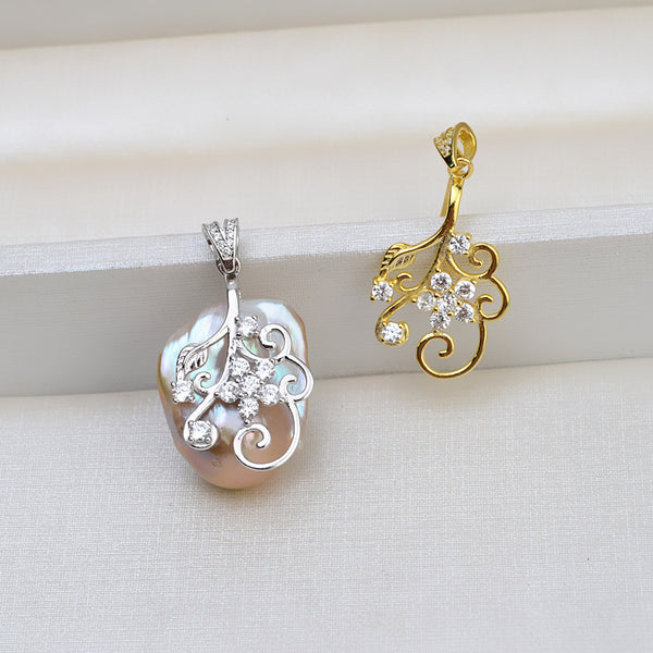 S925 Sterling Silver Big Plant Baroque pendant/Necklace with S925 chain (Do Not include pearl)