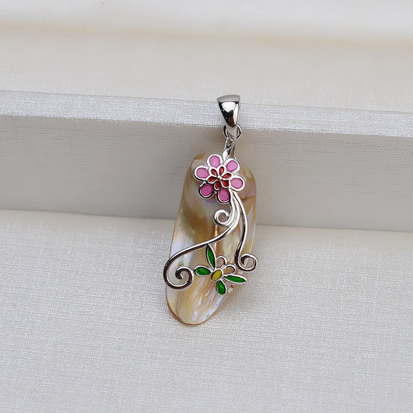 S925 Sterling Silver Red/Green flowers Baroque pendant/Necklace with S925 chain (Do Not include pearl)