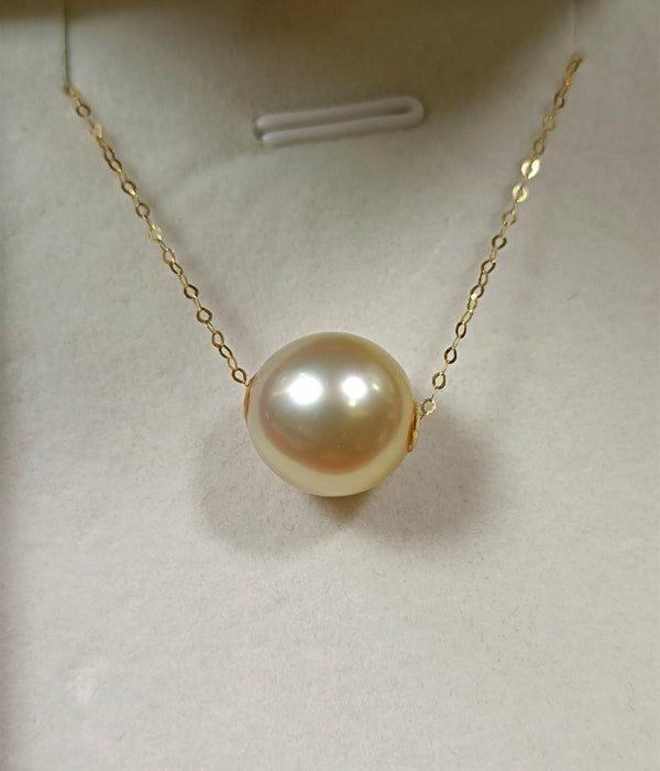 18K Gold/Natural Southern Sea Golden seawater pearl Floating necklace