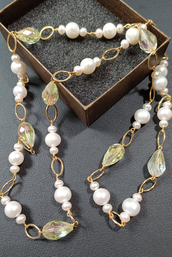 Handmade Cystal/Fresh water Pearls Necklace