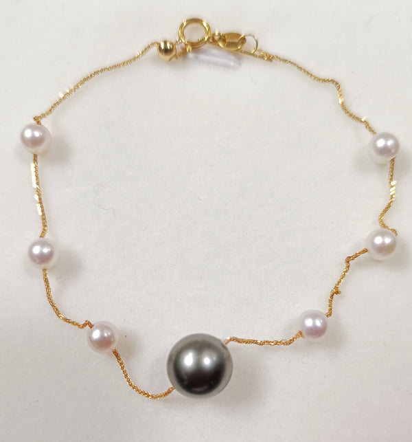 18K Gold/Natural Tahitian Black seawater pearl Bracelet