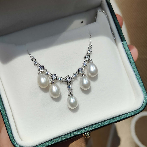 S925 Sterling Silver teardrop fresh water pearl Necklace