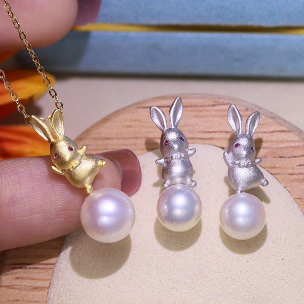 S925 silver Bunny Earring studs Pearl Holder (Doesn't include pearl) - pearlsclam