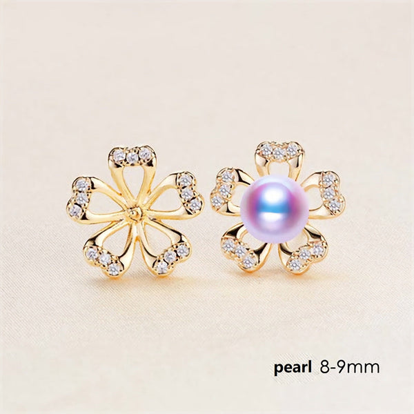 S925 silver needle Blossom Earring studs Pearl Holder (Doesn't include pearl) - pearlsclam