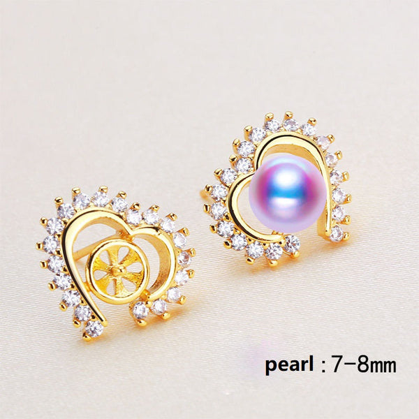 S925 silver needle heart shaped Earring studs Pearl Holder (Doesn't include pearl) - pearlsclam