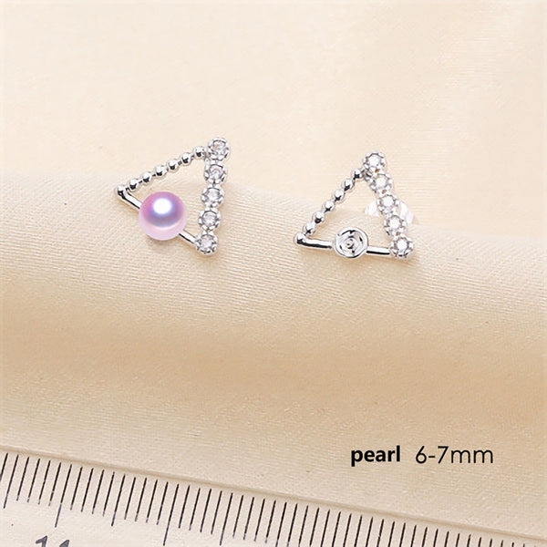 S925 silver needle Triangle Earring studs Pearl Holder (Doesn't include pearl) - pearlsclam