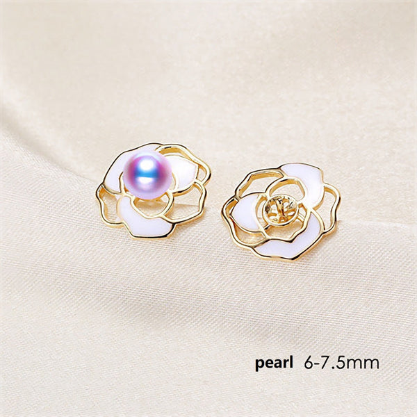 S925 silver needle Flower Earring studs Pearl Holder (Doesn't include pearl) - pearlsclam