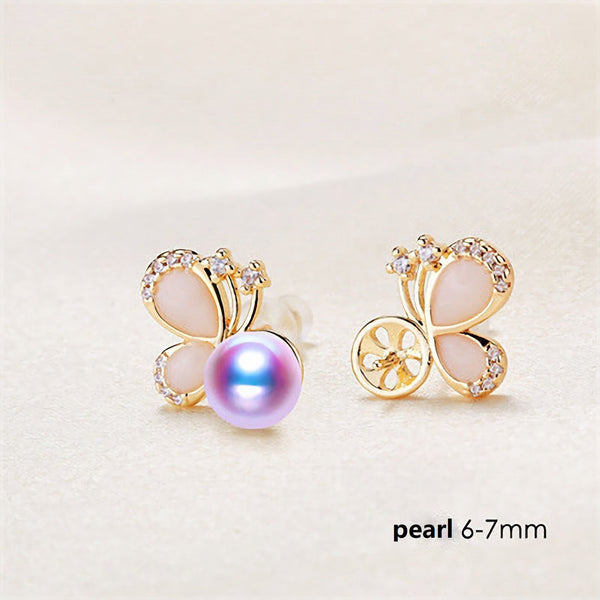 S925 silver needle butterfly Earring studs Pearl Holder (Doesn't include pearl) - pearlsclam
