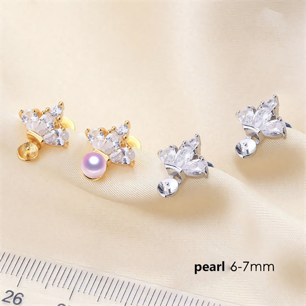 S925 silver needle Leaf shaped Earring studs Pearl Holder (Doesn't include pearl) - pearlsclam