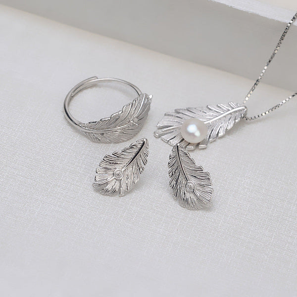 S925 sterling Silver Leaves DIY Accessories set(Type A) Ring/Studs/Pendant+Chain(Doesn't include pearl) - pearlsclam