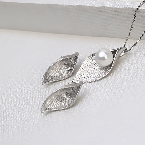 S925 sterling Silver Leaves DIY Accessories set(Type B) Studs/Pendant+Chain(Doesn't include pearl) - pearlsclam