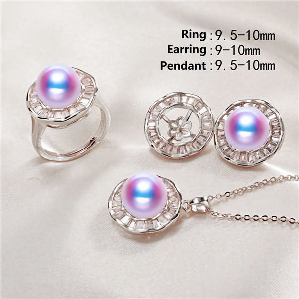 Round elegant DIY Accessories set Ring/Earring/Pendant+Chain(Doesn't include pearl) - pearlsclam
